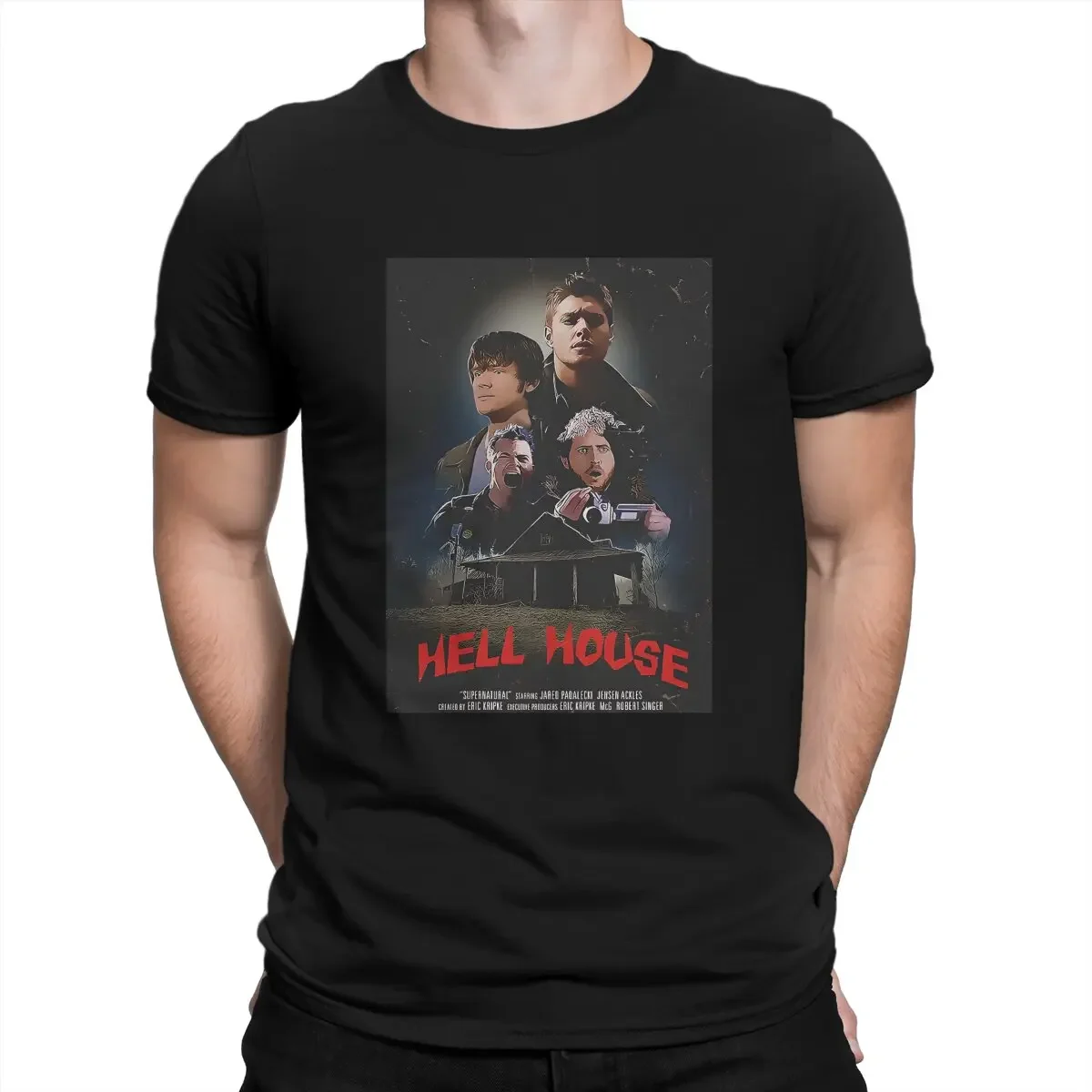 Men's T-Shirt Hell House Art Board Print Vintage Cotton Tee Shirt Short Sleeve Dean Winchester T Shirts O Neck Clothing Printed