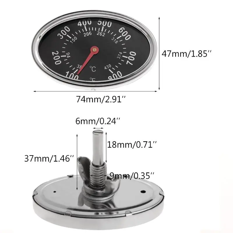 Professional Oval BBQ Thermo meter with Butterfly Mother for Charcoal Grill  Barbecue Temperature and Heat Indicator