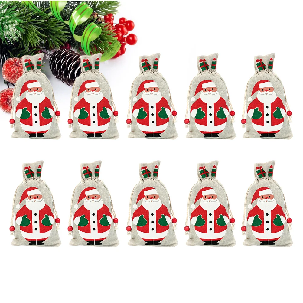 

10 Pcs Christmas Candy Bag Premium Drawstring Pouches Kids Gifts Reusable Storage Party Favor Holiday Treats Gift Bags Sachet