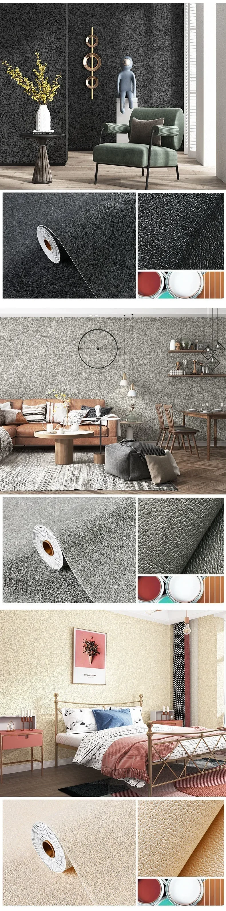 Leinen 3D Schaum Selbstklebende PVC Einfarbig Verdickte Wasserdichte Hintergrund Wand Renovierung Tapete Wand Aufkleber Wohnkultur – Detail 12