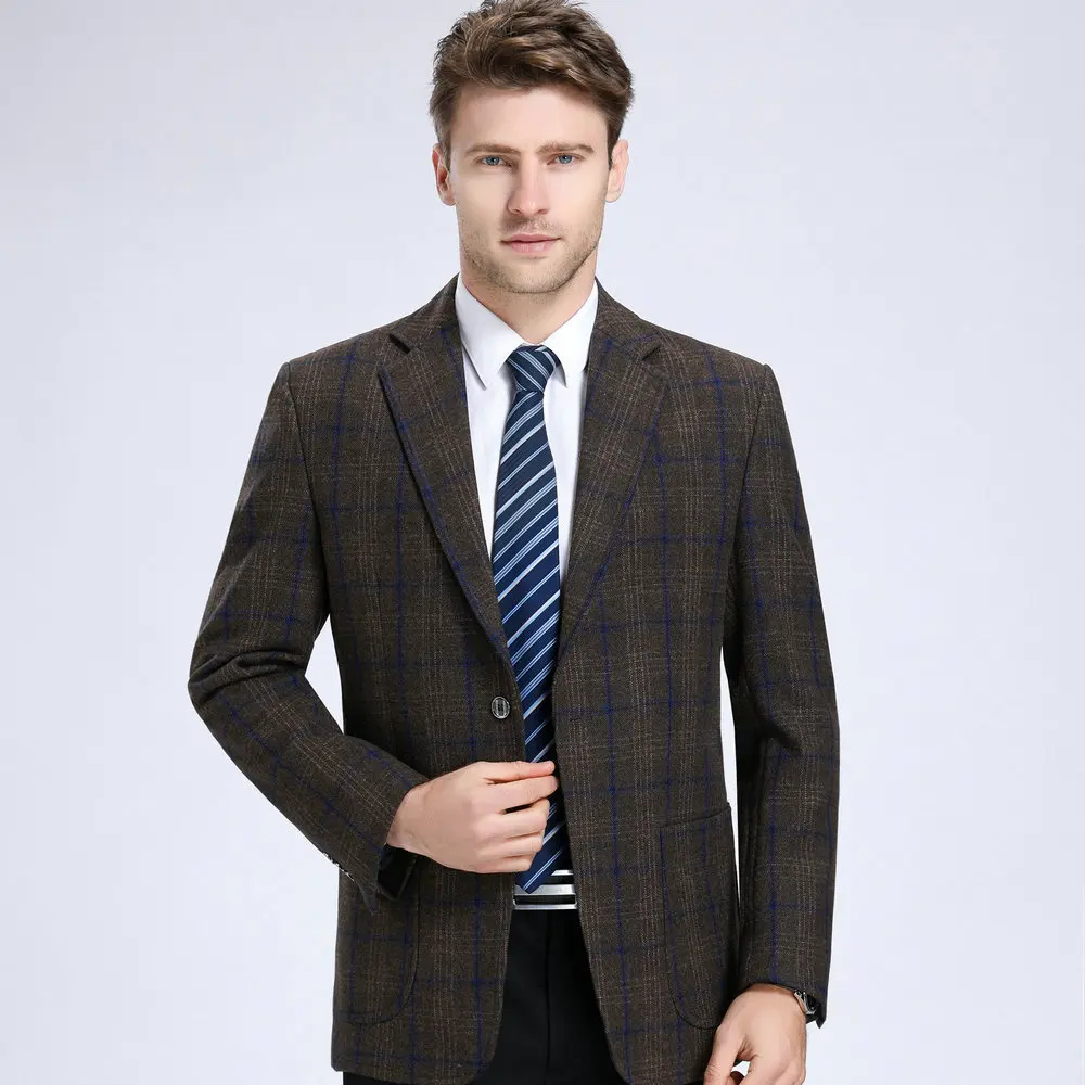 سترات رجالية من مزيج الصوف المتقلب سترة تويد غير رسمية للأعمال ملابس منقوشة للرجال (6 مقاسات، كحلي/رمادي/بني) ملابس خالدة