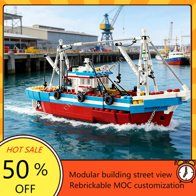 

Custom 1600PCS Modular MOC-910010 Great Fishing Boat Creative Street View Puzzle Architecture Assembly Model Toy Gift
