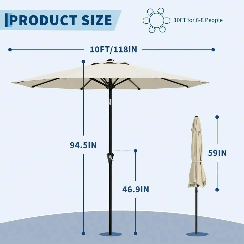 

Patio Umbrella Outdoor Table Umbrella With Smooth Crank Lift, Push Button Tilt And 8 Sturdy Ribs Market Umbrella UV Protection