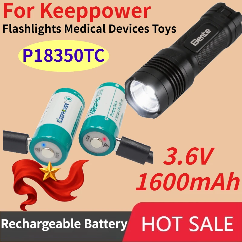 

3.6V 1600mAh P18350TC Batteries Type-C Rechargeable Li-ion Battery for Keeppower Flashlights Medical Devices Toys Replaceable