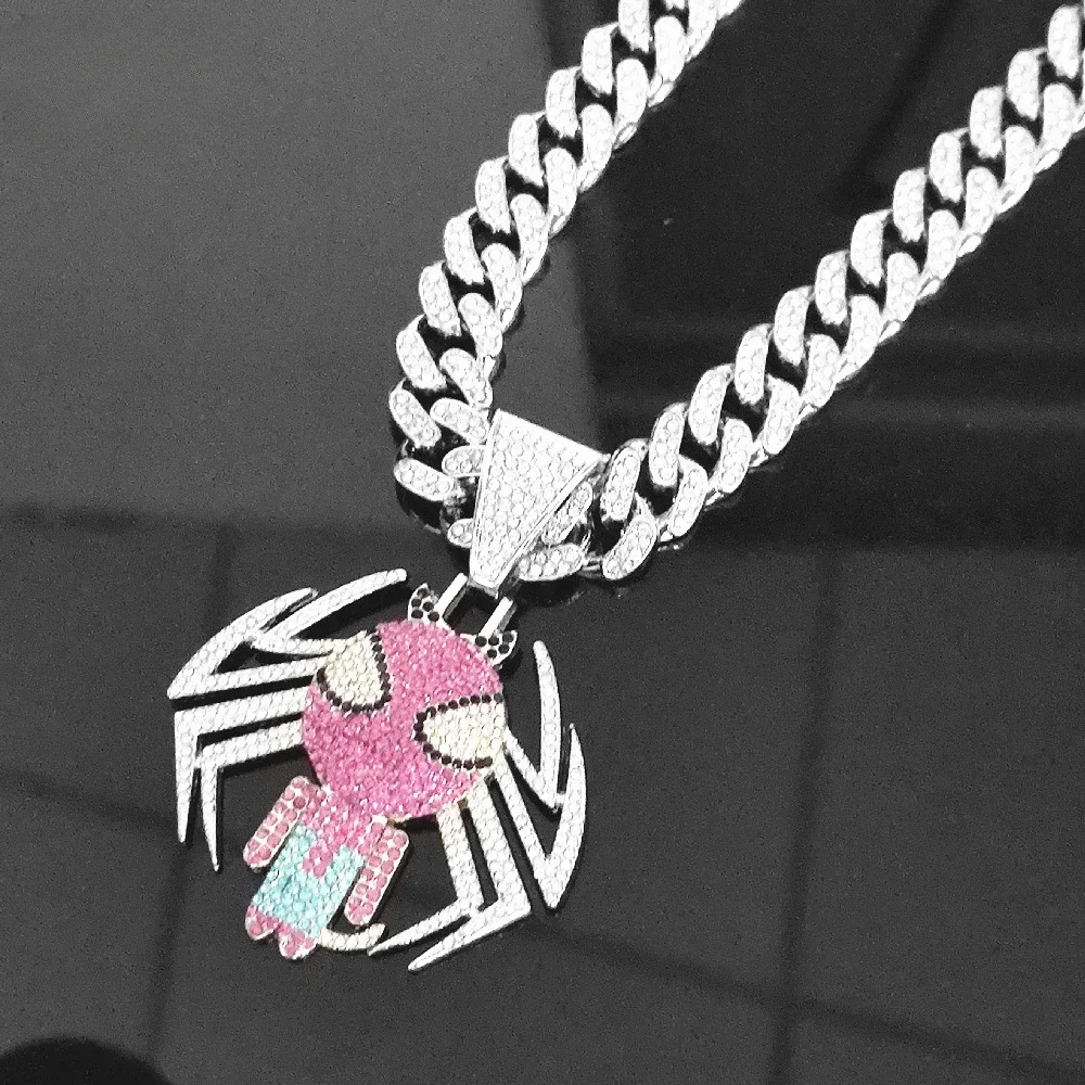 

Cute Spider Diamond Pendant Necklace, Cuban Chain, Fashion Accessory for Men and Women, Sweater Chain, Holiday Gift