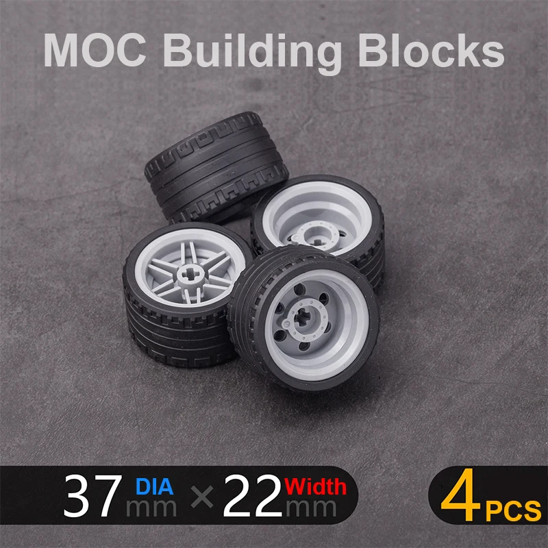

37x22mm Sports Car Wheels Hub Building Blocks Small Tyre Thin Tire for Modified Off-road Vehicle Tires MOC Bricks Kids DIY Toys