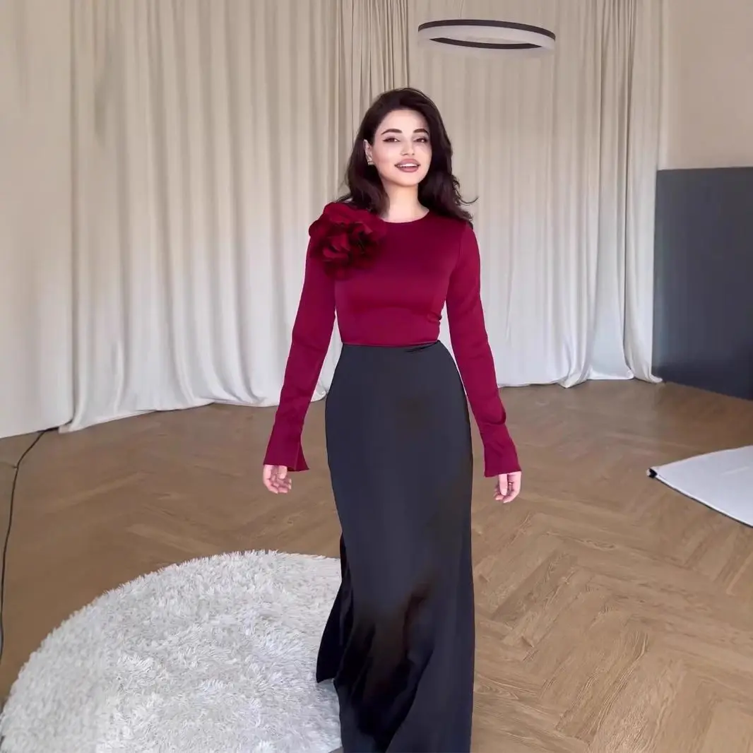 Outono 2024 longo cetim retalhos cor blo flor acoria dr ele midi v ne ort sve fibra de poliéster dr