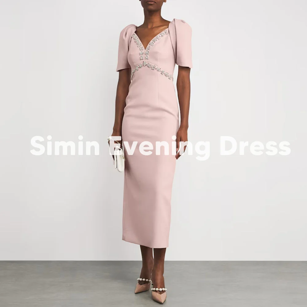 

Simin женские прямые вечерние платья в Саудовской Аравии с v-образным вырезом и бисером с короткими рукавами длиной до пола, вечерние элегантные вечерние платья 2025