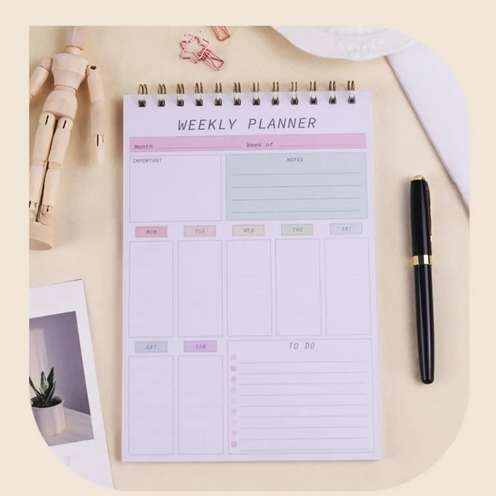 Notepad planejador semanal com ligação espiral, organização pessoal, Desk Pad, lista semanal, mulheres, homens, escritório, casa