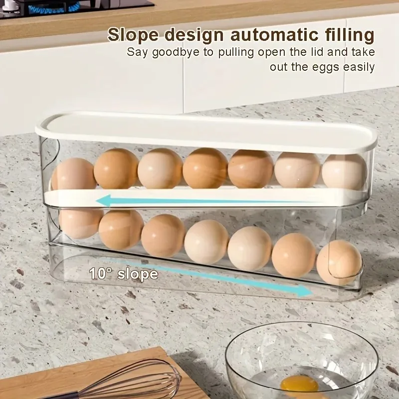 Fridge Egg Storage Box Automatic Rolling Eggs Holder Rack Ladder Style Refrigerator Eggs Dispenser Egg Organizer Holder