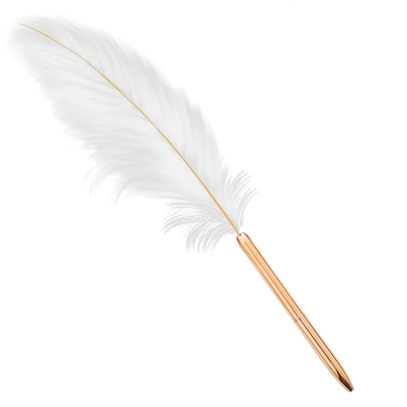 Retro White Feather Ballpoint Pen Metal Siganture Pen Ballpoint Pen for Wedding