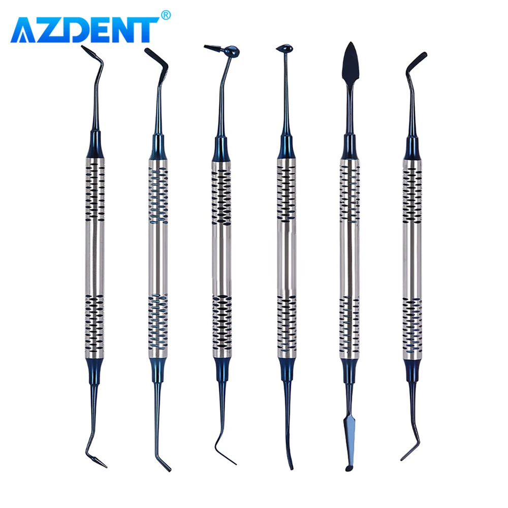 AZDENT – spatule de remplissage Composite dentaire, outils en acier inoxydable, placage de titane, poignée épaisse, instrument de réparation de remplissage en résine, 6 pièces