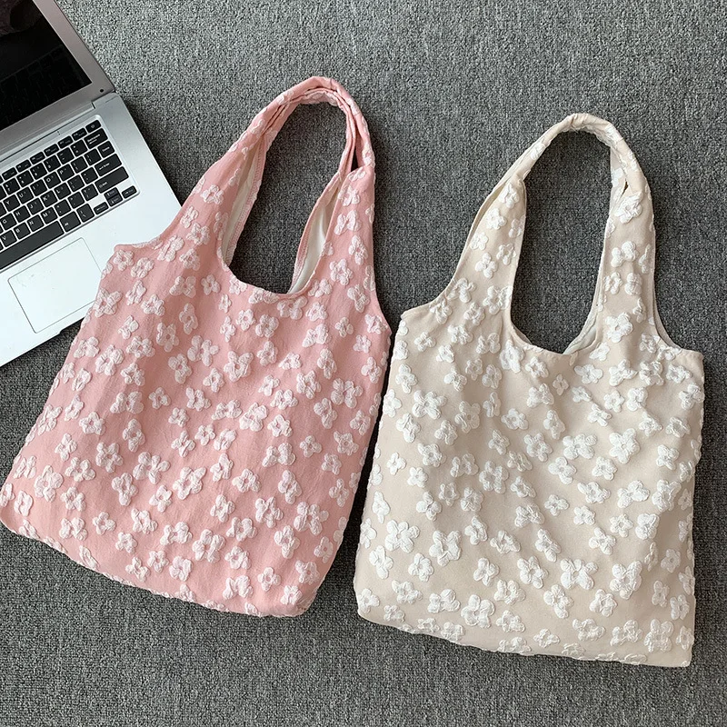 Ladies Vest Lace Canvas Bag Design Tote Bag Simple Fairy Flower Lace Shoulder Bag Tote Bag Capacity Ladies Shopping Bag