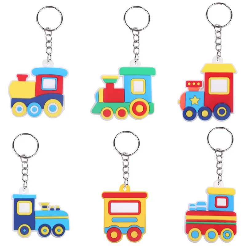 Wholesale Mixed 6 Styles Train Soft  Cartoon Locomotive Key Ring Railway Car Pendant Bag Charm