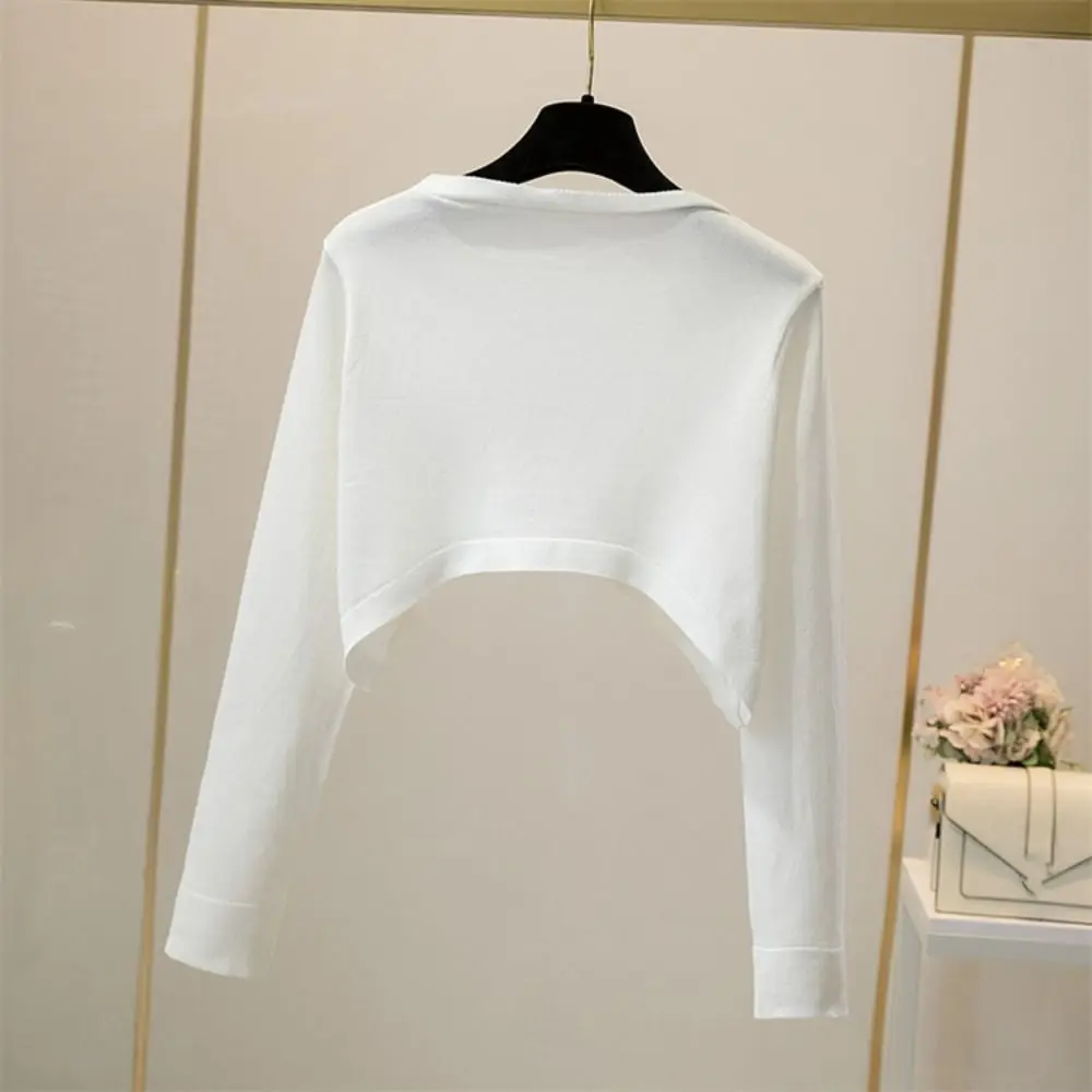Summer Women Thin Sunscreen Cardigan Simple Short Coat Casual Basic Slim Korean Long Sleeve Top Sunscreen Clothing