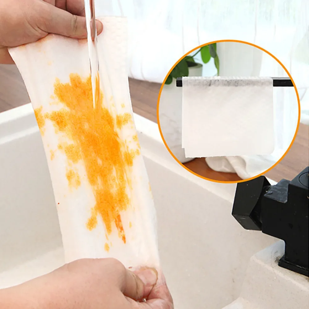 100pcs Handy Stain Removing Power Disposable Cleaning Cloths Roll Design Kitchen Paper Towels Multi-Use Cleaning Rags Kitchen