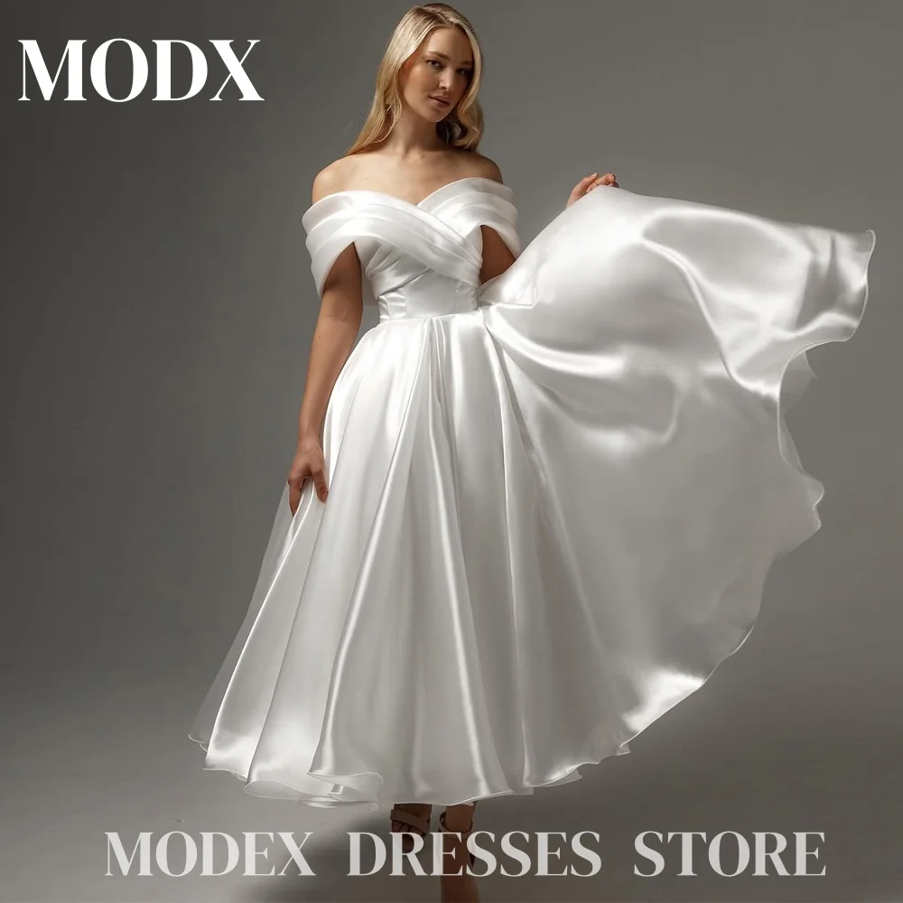 

MODX Elegant Lvory Sweetheart A-line Wedding Dress Off Shoulder Crisscross Ruffle Ankle-Length Customized Bride Gown Corset 2025