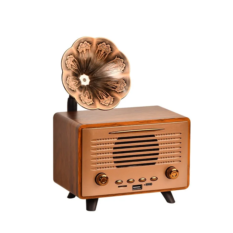 Bluetooth speaker, mini wireless treble and low sound, retro desktop wooden card U disk.