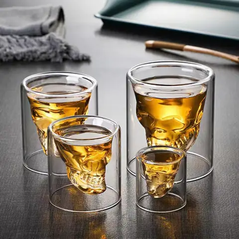 Skull Shot Glasses Set 25/75/150/250ml Crystal Clear Creative Skull Drinking Glasses for Vodka Tequila Whiskey Beer Bar Home