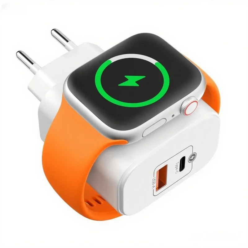 3-in-1 wireless charger compatible with Apple Watch and iPhone, PD20W charger with 2 ports USB-C and USB-A fast charger compatib