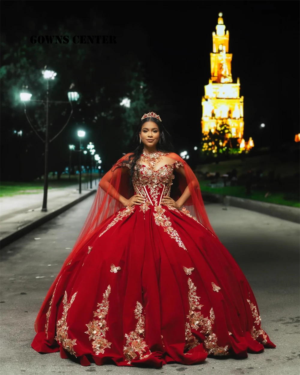 Gaun pesta tali merah kupu-kupu emas mulia gaun Quinceanera bahu terbuka dengan gaun manis 15 gaun korset Vestidos De 15 ajins