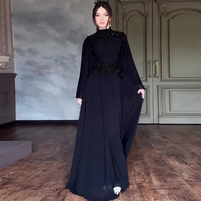 

Middle Eastern Lace Lace Robe Evening Gown,Dubai Abayas Arabia Elegant Women Applique Maxi Dress Party Gown Muslim Abaya Robe