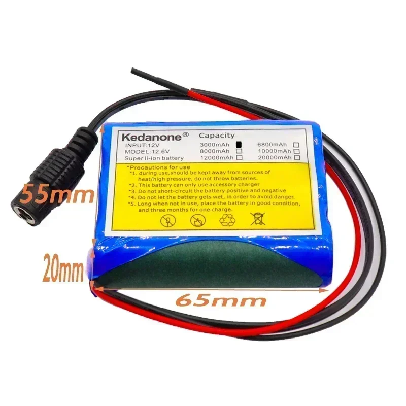 12 V 3000 MAH 18650 lithium ion rechargeable battery and 12.6V 1A charger CCTV camera, toy charging