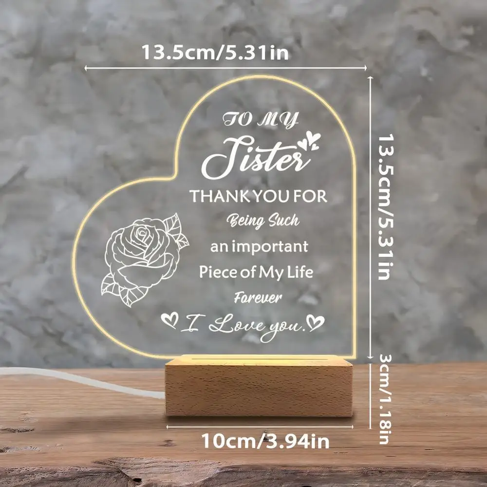 1 peça acessórios de fotografia de exibição luminosa acrílica, base USB, presente de irmã, estatuetas eu te amo