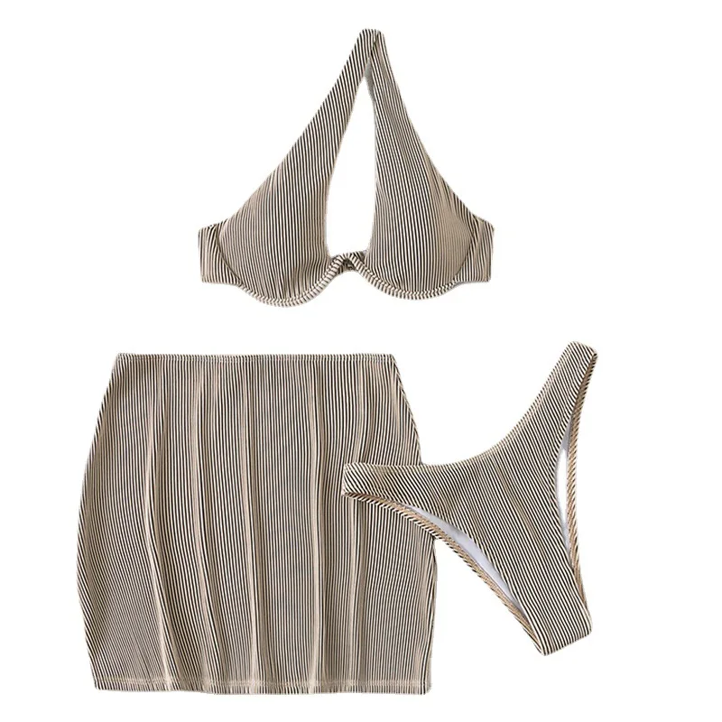 Women's Swimming Split Suit Three-Piece Sexy Bikini Small Rib Fabric Summer Swimsuit JK074