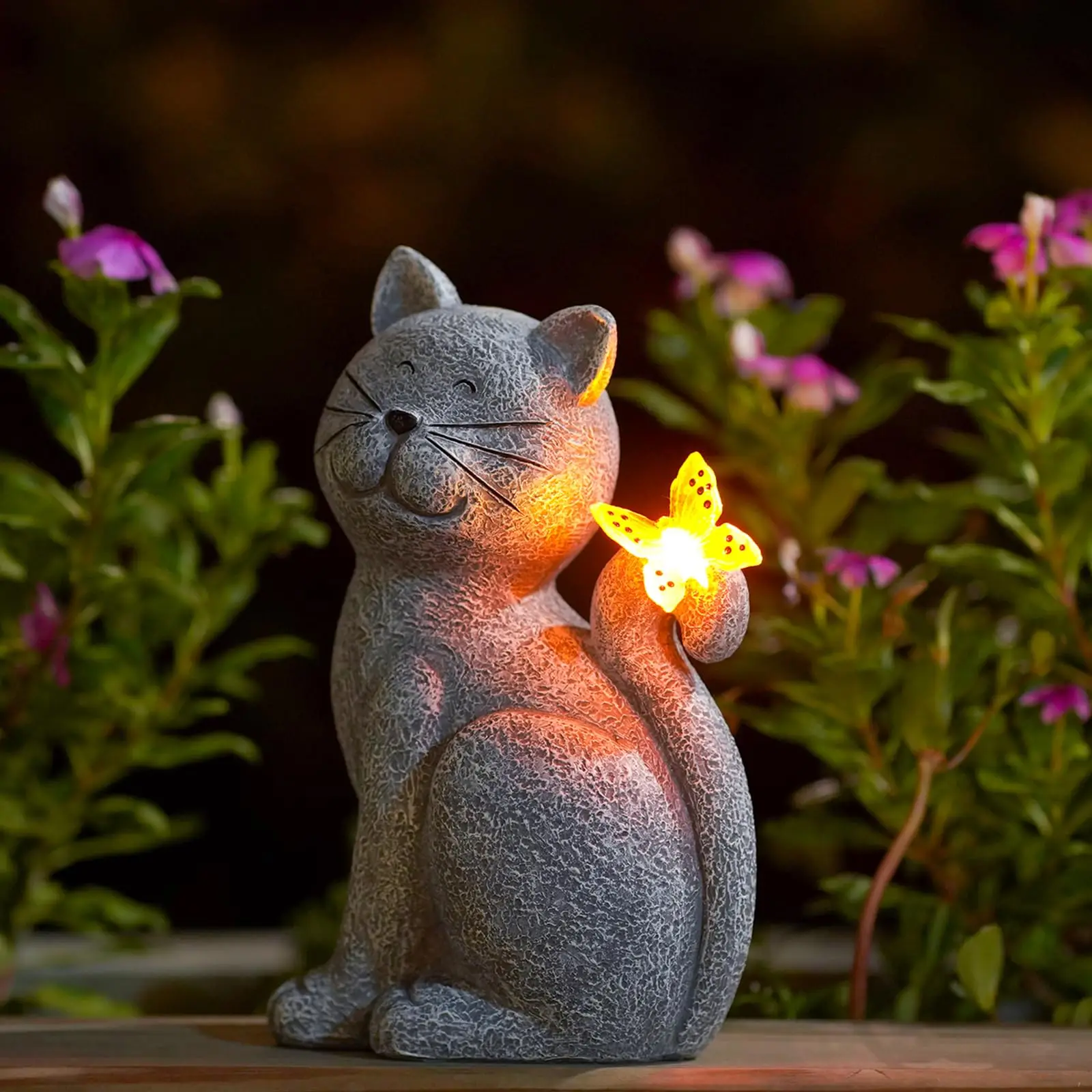 

Solar Cat Outdoor Statues for Garden: Outside Decor with Butterfly Clearance for Patio Balcony-Birthday Gifts for Grandma Mom