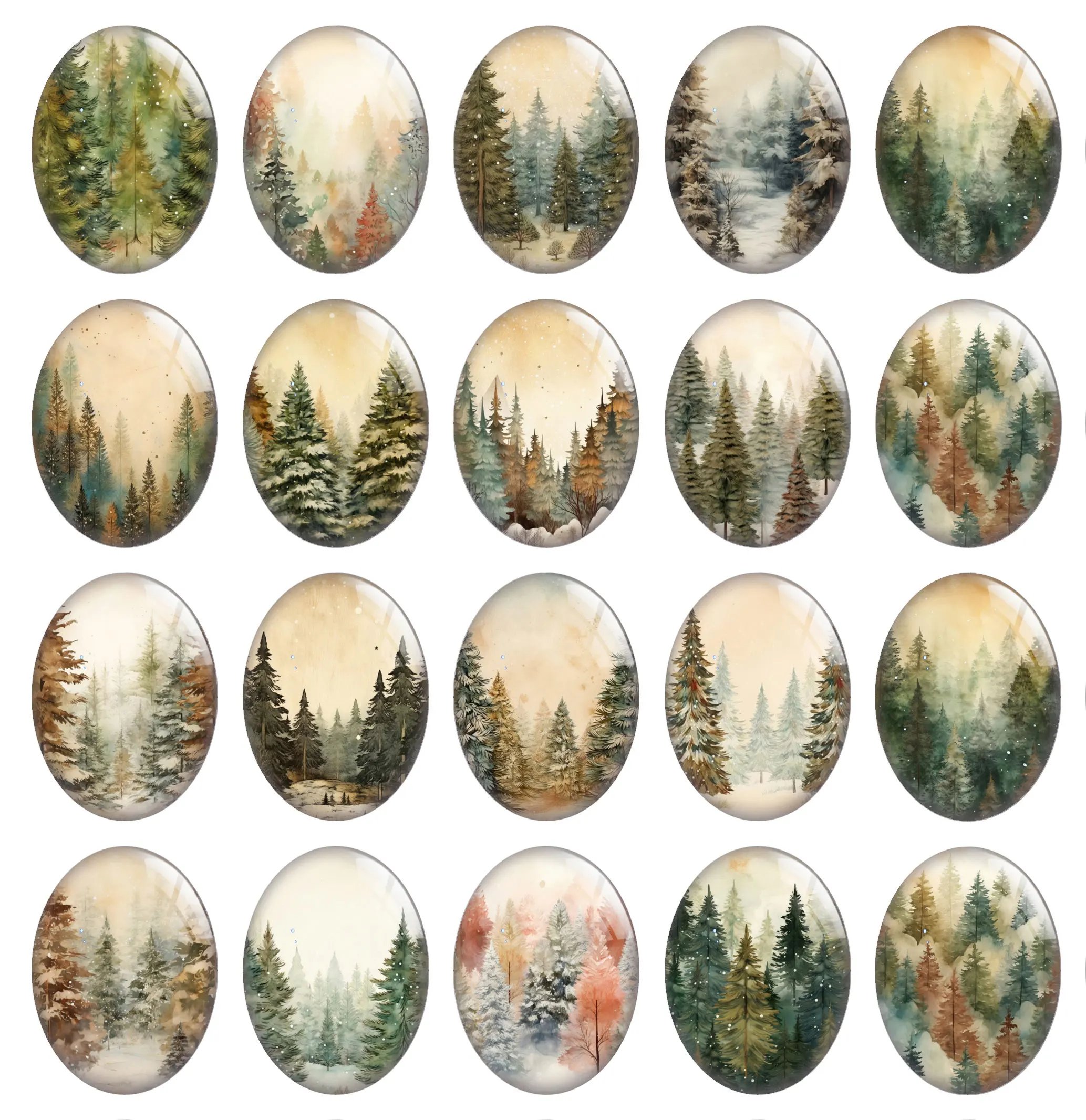 10pcs/lot Christmas X-mas Winter Forest Pine Tree Oval Photo Glass Cabochon Flatback Demo Flat Back Cameo For Diy Jewelry Making