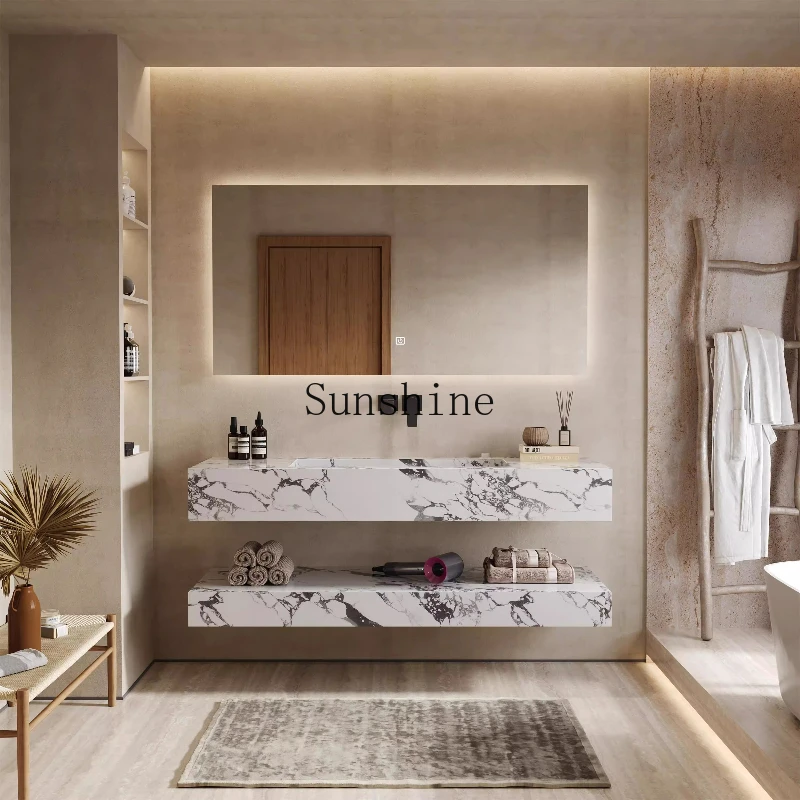 Slate seamless integrated basin bathroom cabinet small apartment modern simple advanced customization