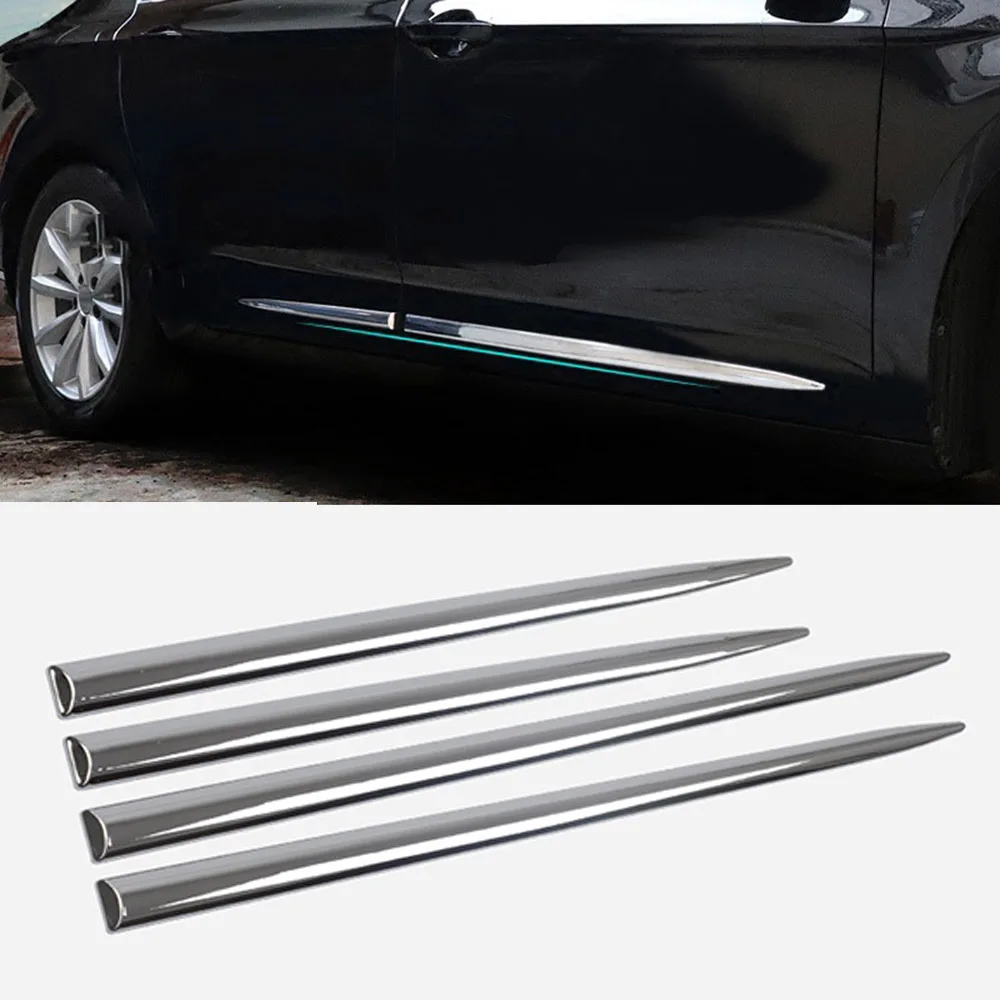 

4PCS Car Side Body Garnish Chrome Side Moldings Strip ABS Car Door Trim Stickers Styling Accessories