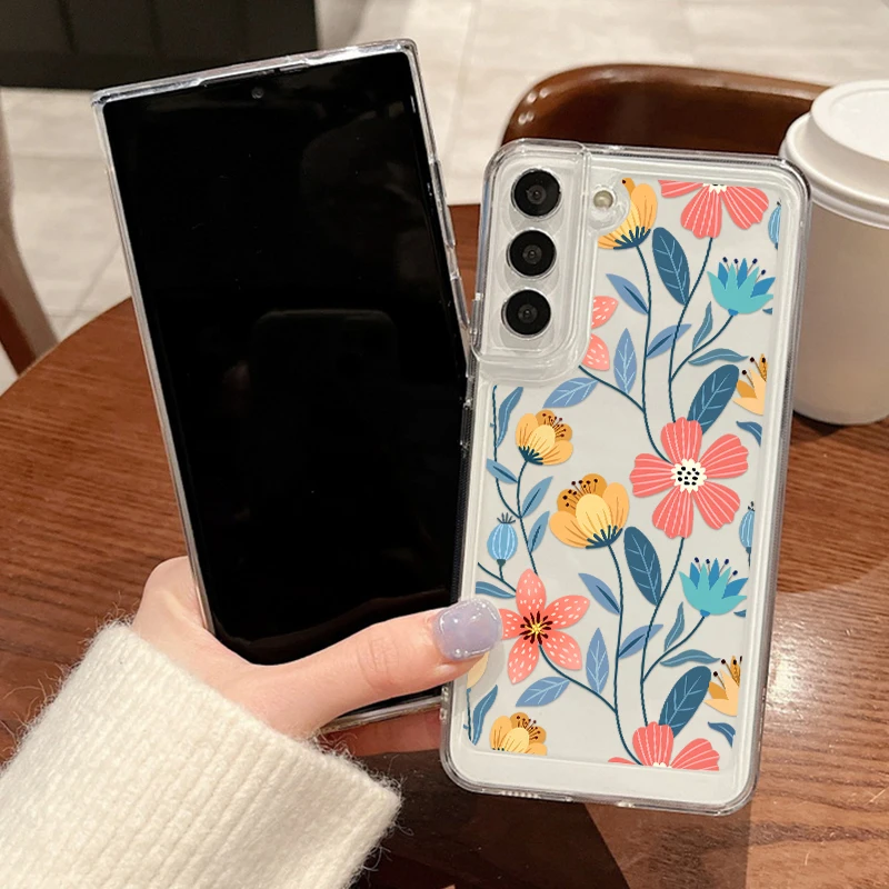Floral Phone Case For Samsung Galaxy S24 S23 S22 Ultra S21 S23 FE A55 A54 A53 A52 A14 A15 A35 A25 5G Soft Silicone Clear Cover