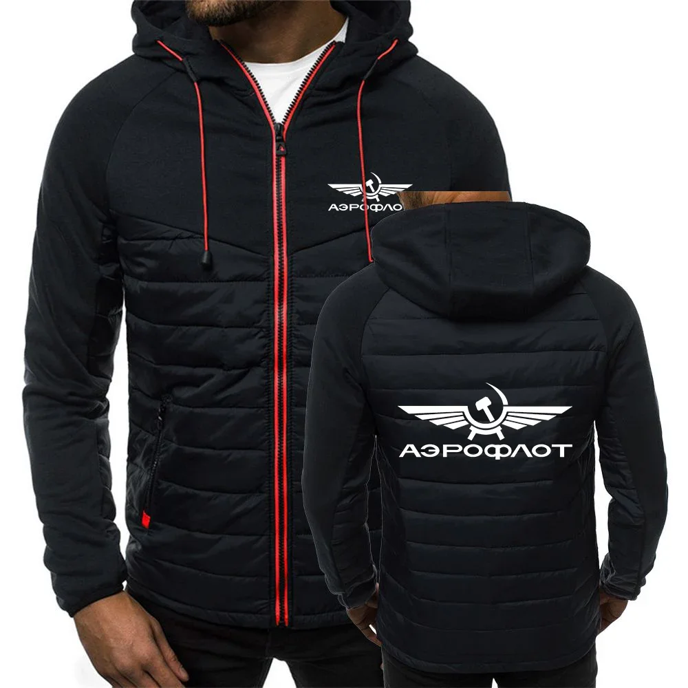 Men Aeroflot Aviation Russe Pilote Aerospace Autumn Print Popular Casual Patchwork Seven-color Cotton-padded Jacket Hooded Top