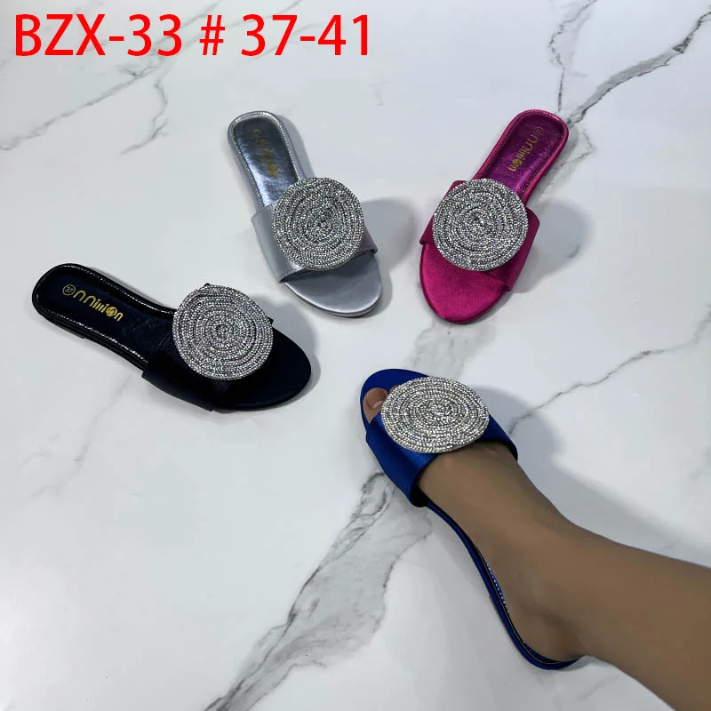 2023 Summer New European and American Flat Bottom African Outwear Casual rhinestone Cool Slippers for Women