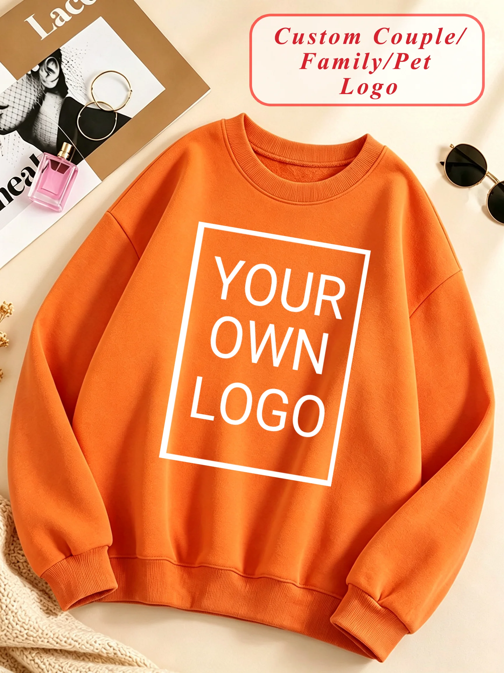DIY Creative Text Logo Customized Women's Sweatshirt Comfortable Loose Pullovers Crewneck Autumn Y2K Streetwear Fleece Clothes