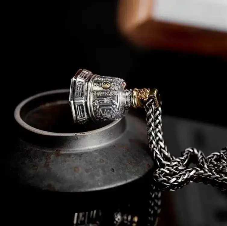 Chinese Style Lucky Tai Chi Bagua Bell Pendant Necklace Retro Copper Chain Blessing Fortune Protection Jewelry For Men Women Goo