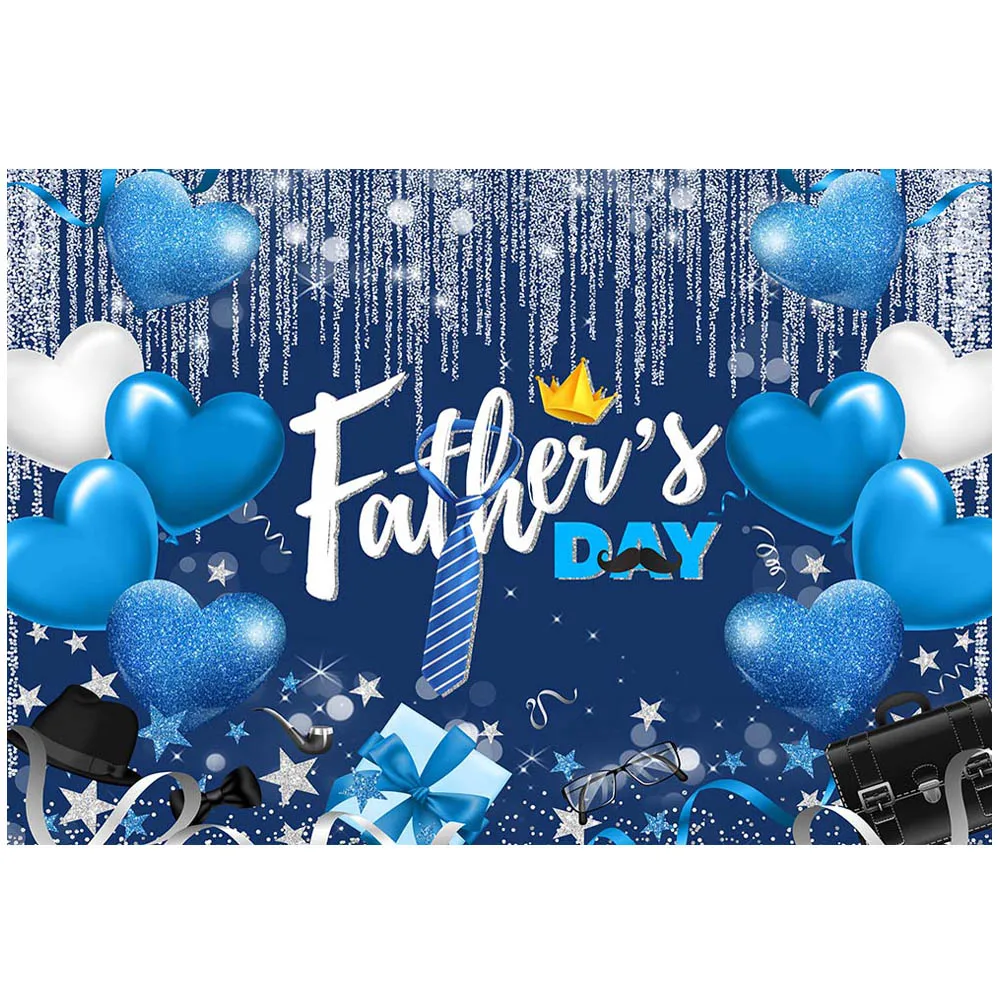 Mocsicka cenário de dia dos pais, melhor pai, nós te amo, decoração de festa, coração azul, balão, glitter prateado, borla, fundos de fotografia