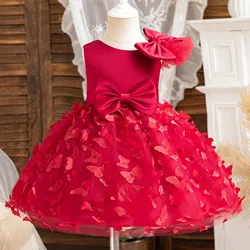 Children's and Girls' Tulle Celebration Dress Party Bow Sleeveless Role Play Costume Flower Dress Princess Dress Mesh Fluffy