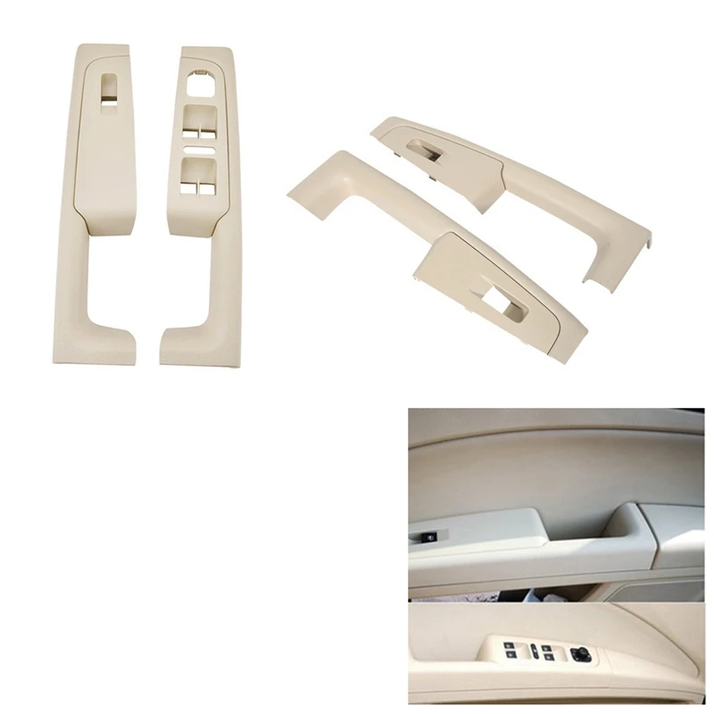 4PCS Car Beige Inner Door Handle Window Switch Control Panel Trim For Skoda Superb 2007-2014 LHD