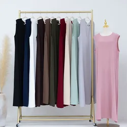Muslim Women Casual Sleevelss Long Maxi Dress Turkish Bottoms Under Abaya Modest Ramadan Islamic Clothing Outfits Caftan Robe
