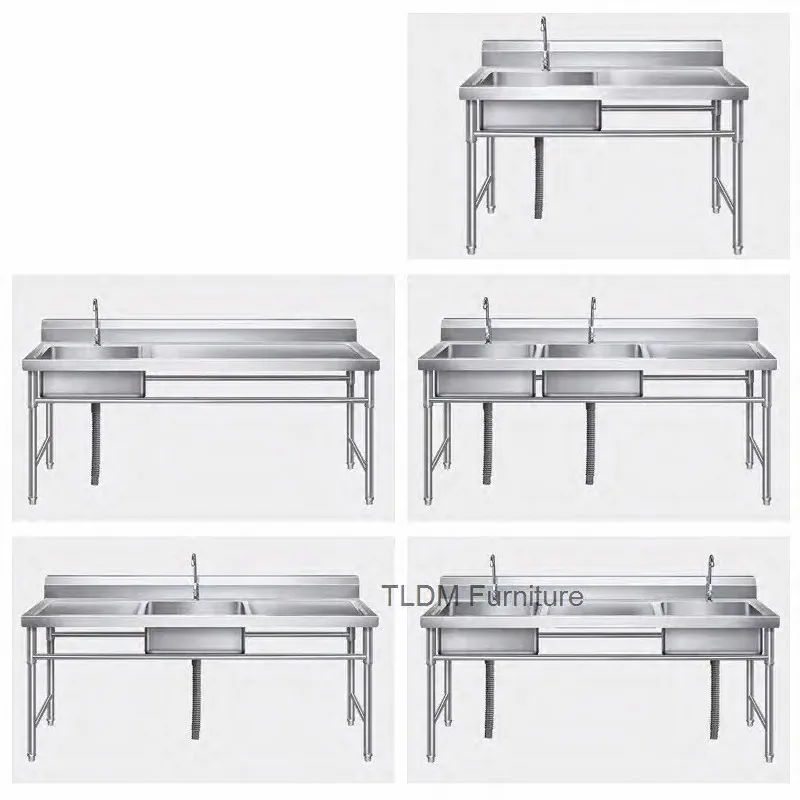 أحواض المطبخ الخارجية التجارية الفولاذ المقاوم للصدأ حوض غسيل الأطباق فندق مقصف الطابق الدائمة الخضار مغسلة أحواض غسيل #6