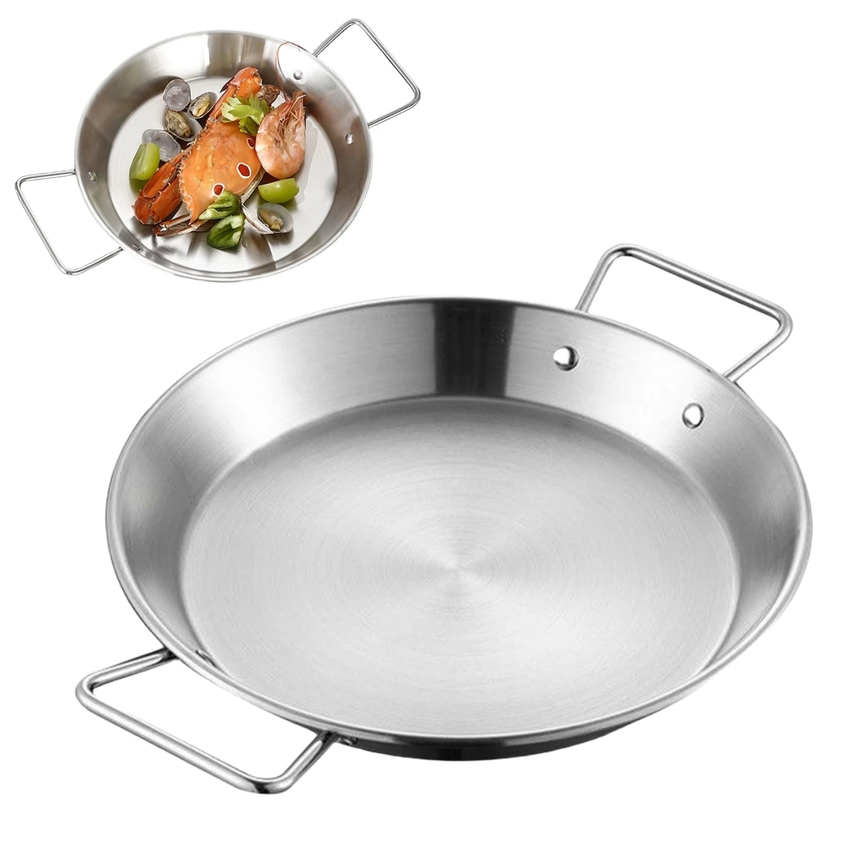 Olla Paella de acero inoxidable de alto rendimiento con cómodos asas dobles, diseño de fondo plano para una fácil cocina