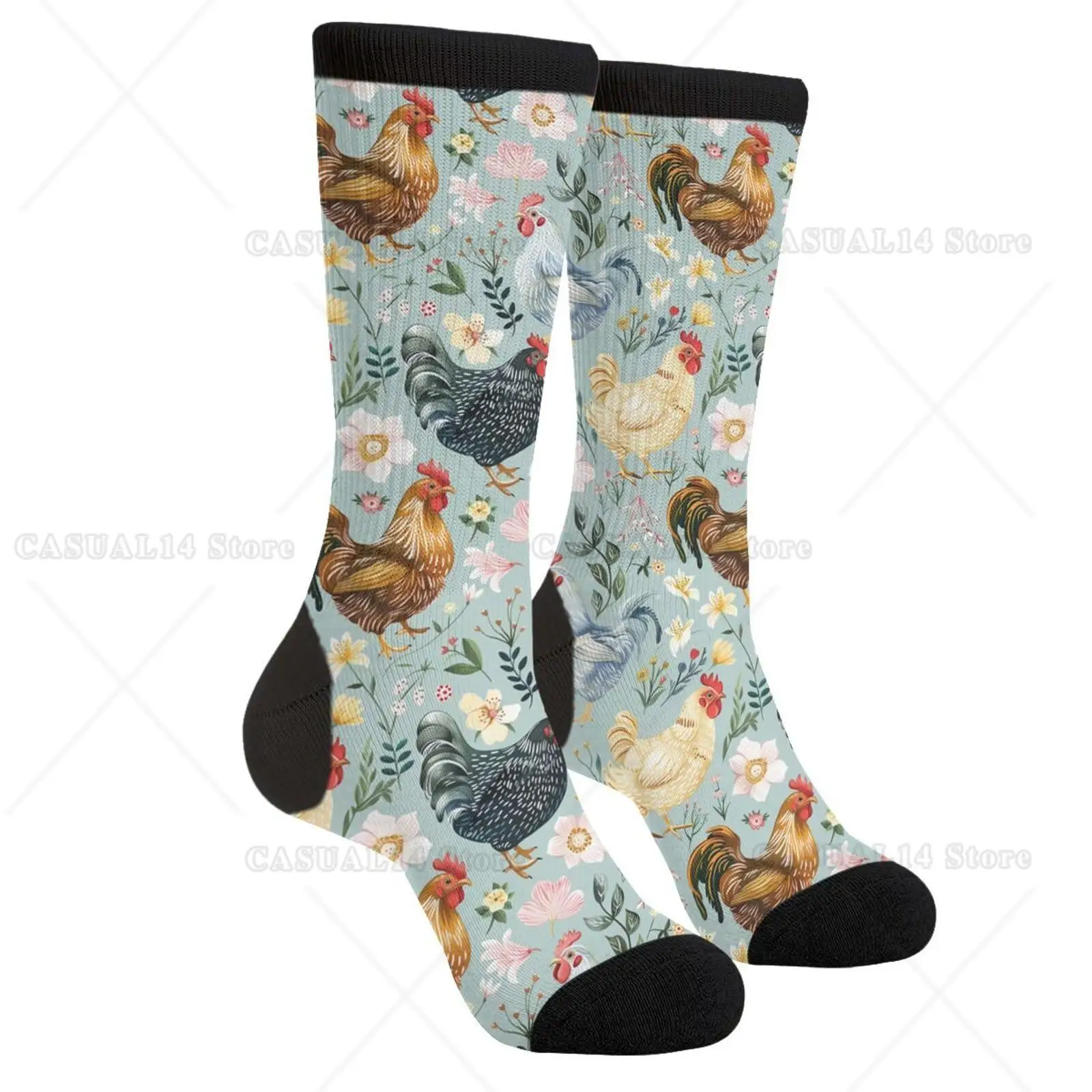 Floral Chickens Rooster Socks For Men Women Funny Novelty Crew Socks Gifts