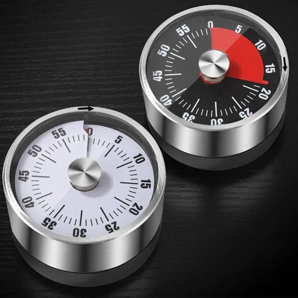 Timer de Cozinha em Aço Inoxidável com Ímã, Timer Mecânico para Ovos, Relógio de Alarme para Cozinha e Confeitaria