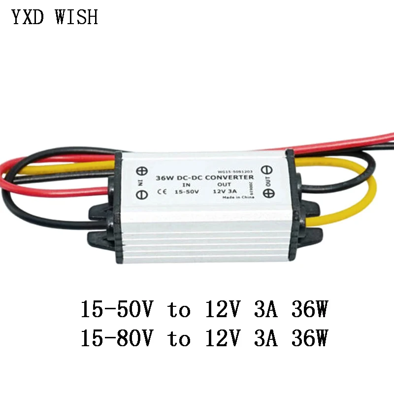 DC-DC Step Down Power Supply DC 24V 36V 48V 60V to 12V 3A DC DC Buck Converter Regulator 15-80 Volt to 12 Volt 36W For Car Solar