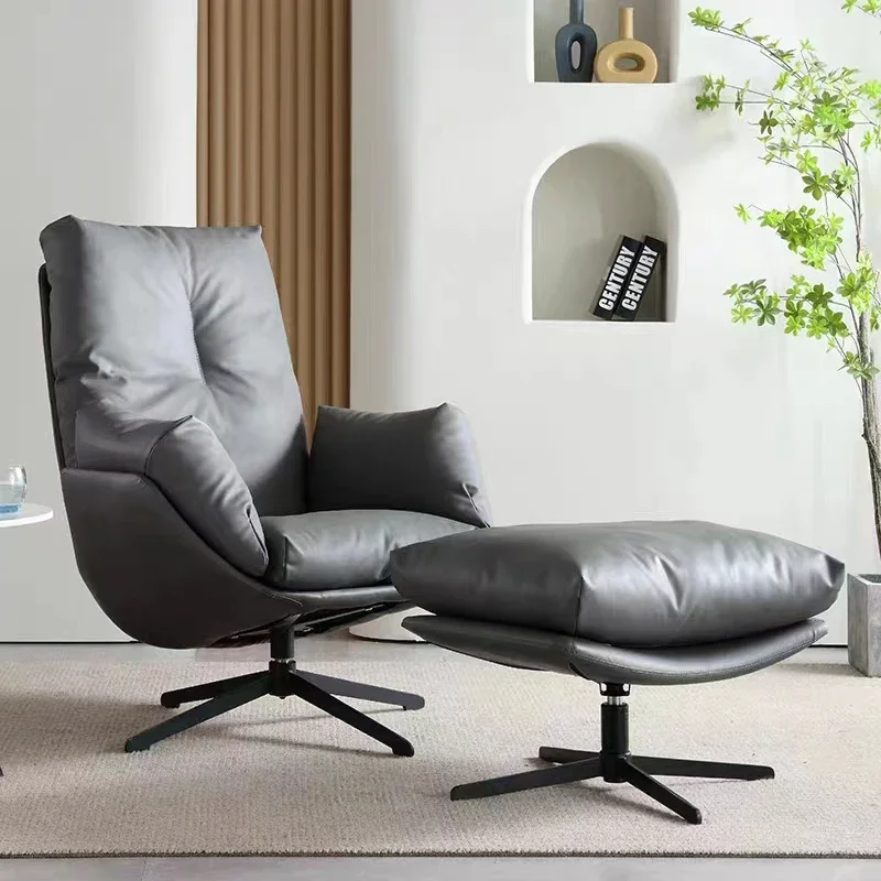 

Modern synthetic leather lounge armchair luxury metal eider down Hotel Home furniture living room swivel single sofa chair