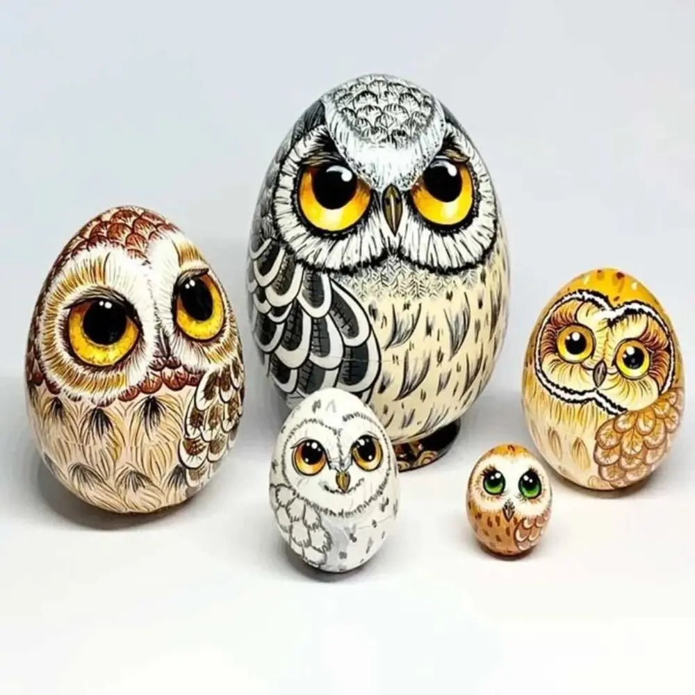 Japanese Girl Animal Matryoshka Doll Snowman Egg Shape Owl Girls Russian Doll Rabbits Cow Wooden Stacking Dolls Home Decoration