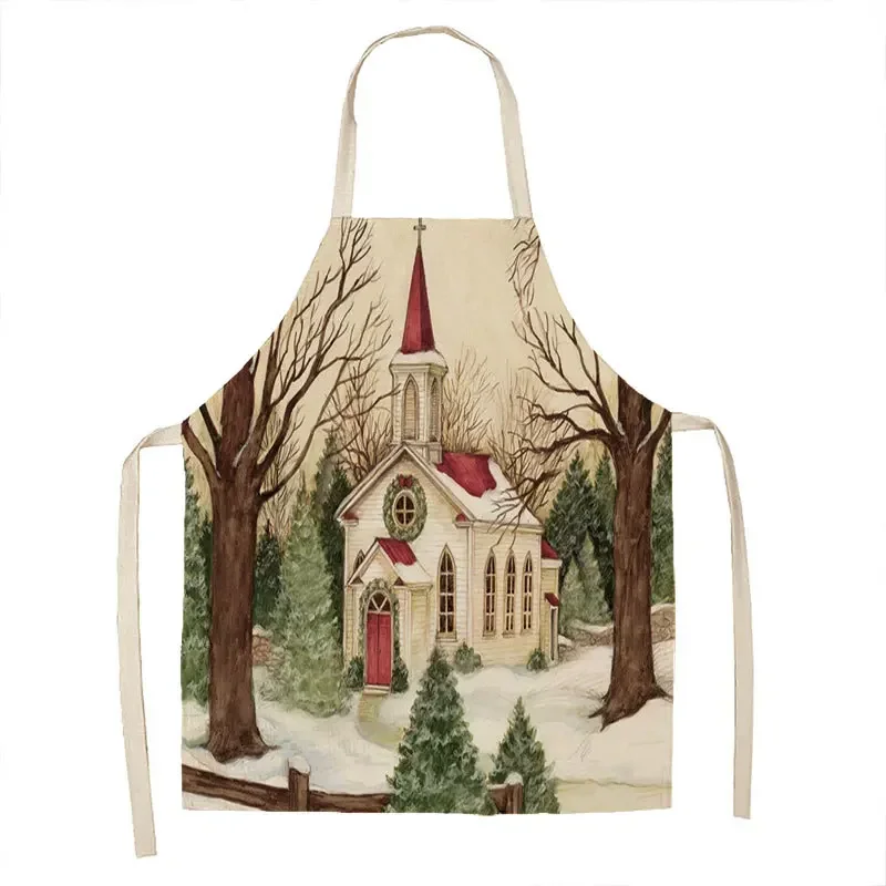 2022 New Christmas Series Cotton and Linen Apron Household Cleaning Sleeveless One-piece Santa Apron Parent-child Outfit фартук